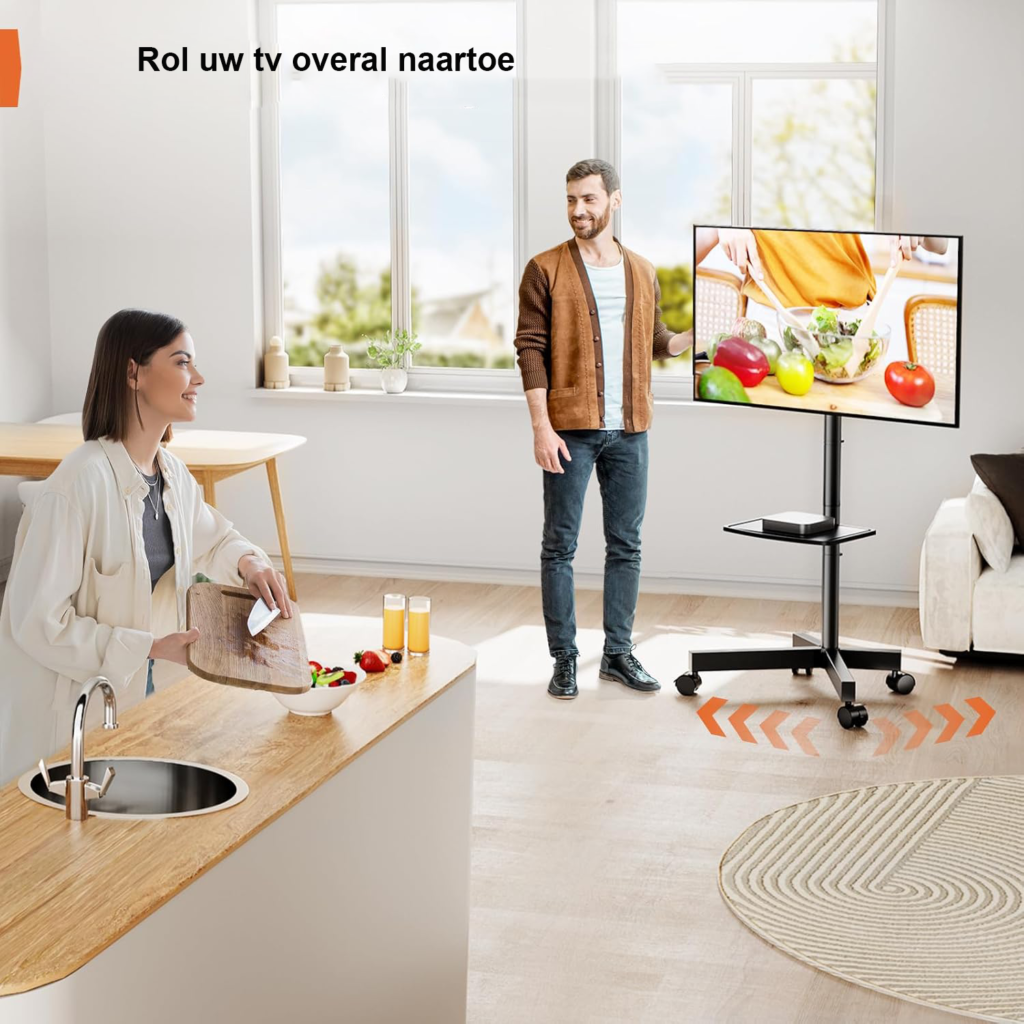 Verrijdbare TV Standaard met Lade - Mobiele TV Trolley - Hoogte Verstelbaar - Voor 23 tot 60 Inch TV - Draagvermogen 40 kg