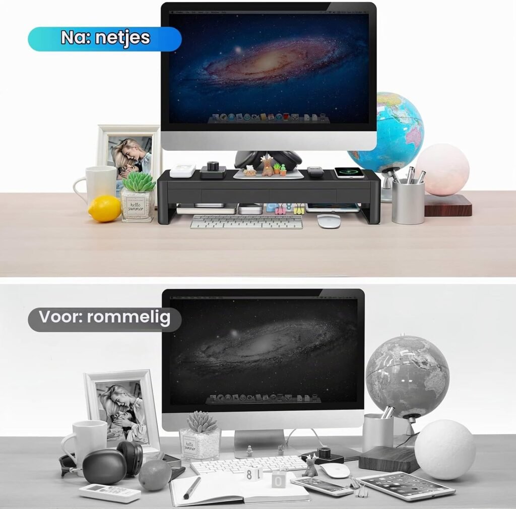Monitorstandaard met USB-poorten, ergonomische monitorverhoger voor computer met geïntegreerde USB-aansluitingen