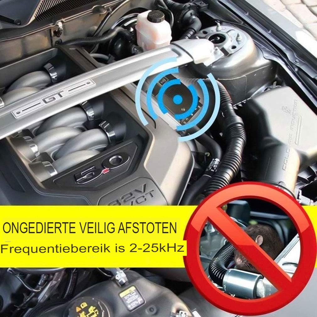 Auto marterverjager 12V met ultrasoon frequentiebereik 22-45 kHz, 3 LED knipperlicht en dierenafweer
