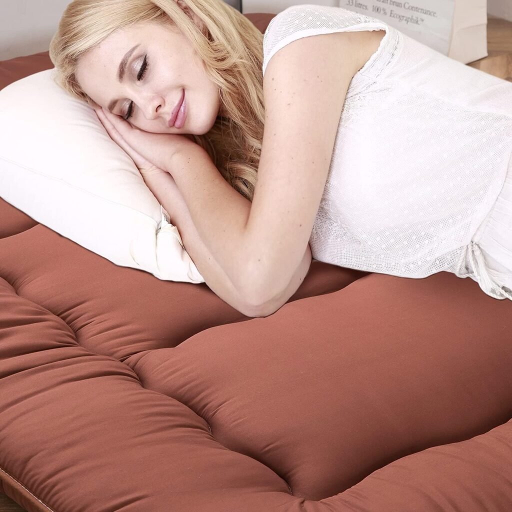 Japanse futon matras king size in koffiekleur, extra dikke gequilte opvouwbare slaapmat met ademend kussen voor logeerbed, lounge en camping