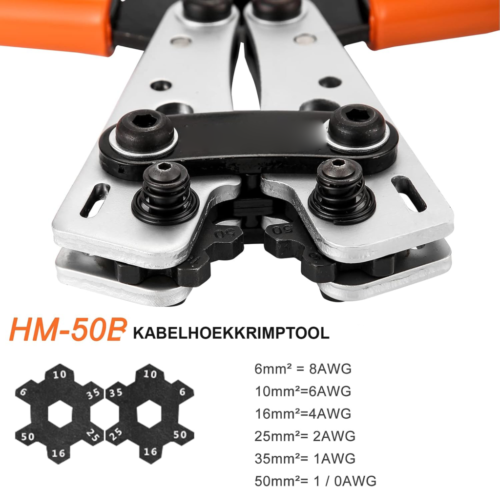 Krimptang voor kabelschoenen AWG 1/0-10 voor elektrische kabels, accuklemmen en koperen kabelschoenen