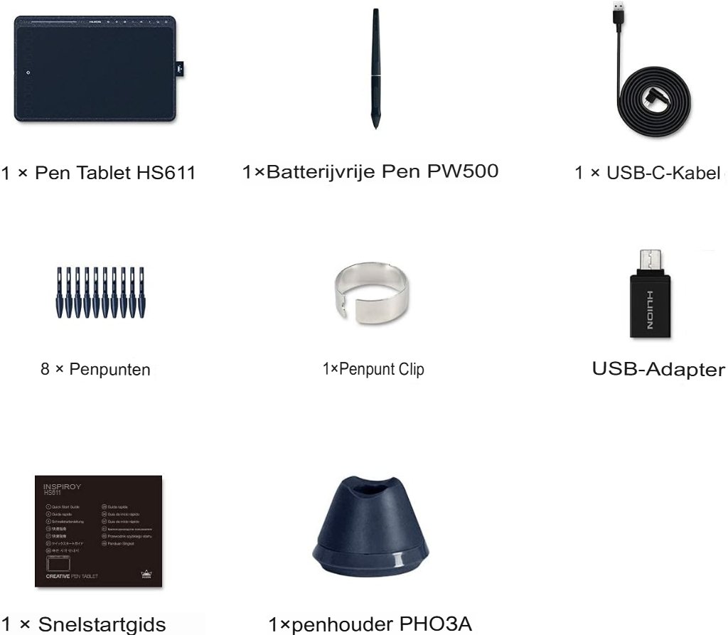 Tekentablet 10x6 inch met Batterijvrije Pen - Digitale Tekentablet met Kantelfunctie en Multimedia Toetsen - Stylus voor Windows, Mac OS en Android - Sterrenblauw