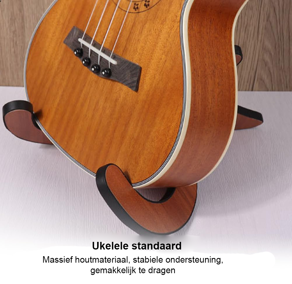 Opvouwbare ukelele- en mandolinestandaard met verstelbare neksteun en beschermende rubberen bekleding