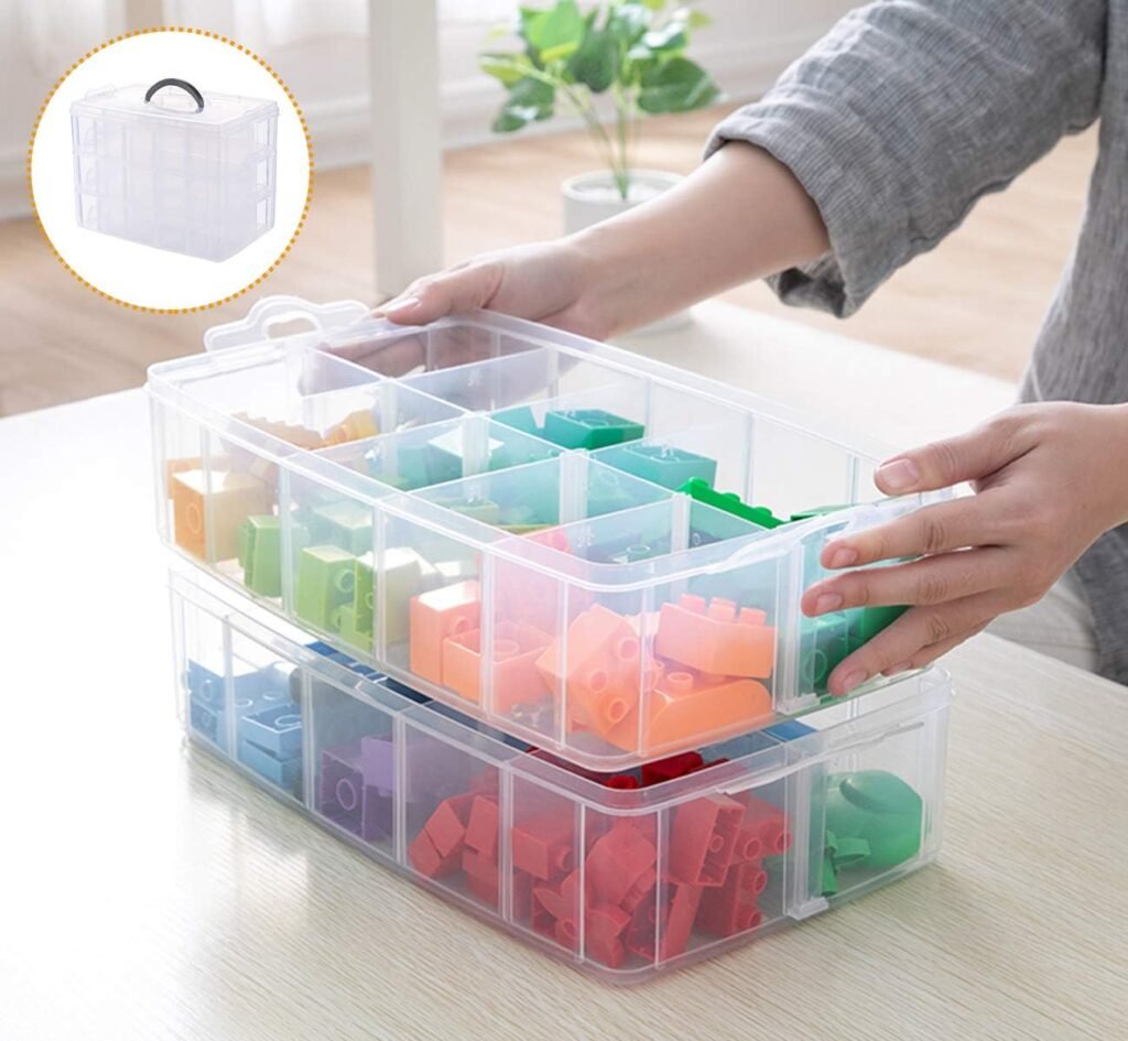 Transparante opbergbox met 3 lagen en 30 vakken voor knutselmateriaal, sieraden en naaibenodigdheden