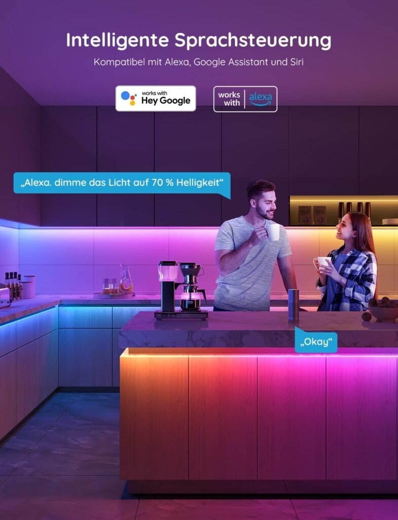 RGBIC Pro LED strip 5 meter met slimme kleurenverlichting, muzieksynchronisatie en app-bediening, geschikt voor Alexa en Google Assistant