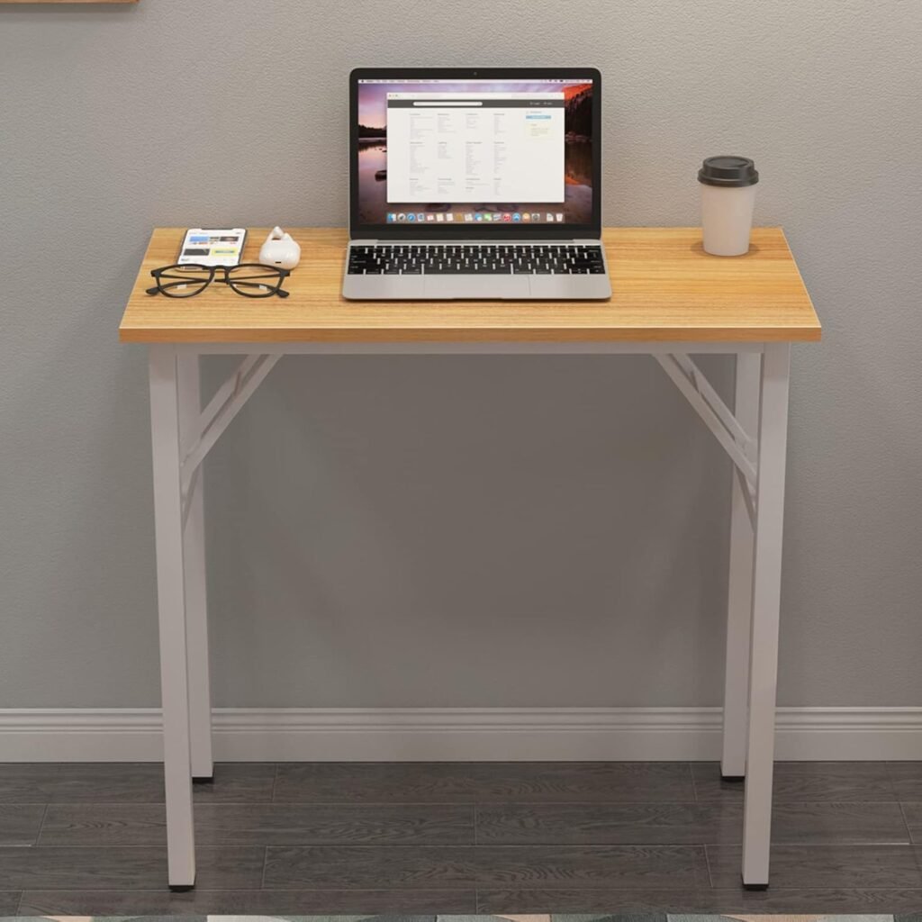 Opklapbaar computerbureau 80 x 40 x 75 cm van hout en metaal in teak en wit, inklapbare wandtafel voor thuiswerken en gaming