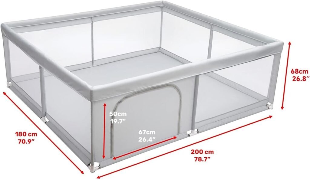 Grote baby speelpen 180x200 cm met antislipbodem, ademend mesh en ronde ritsdeur voor baby’s en peuters