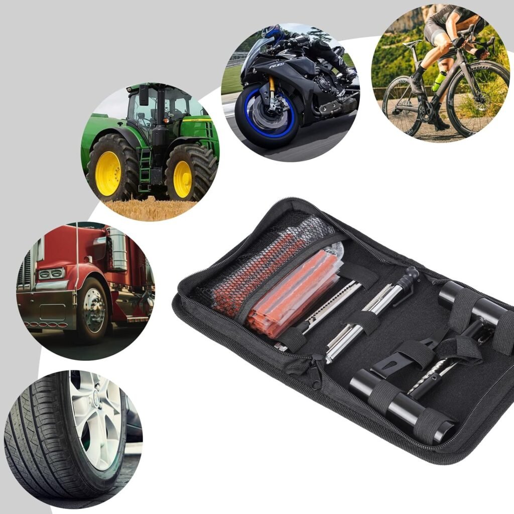 Bandenreparatieset met compressor en digitale bandenspanningsmeter voor auto en motorfiets