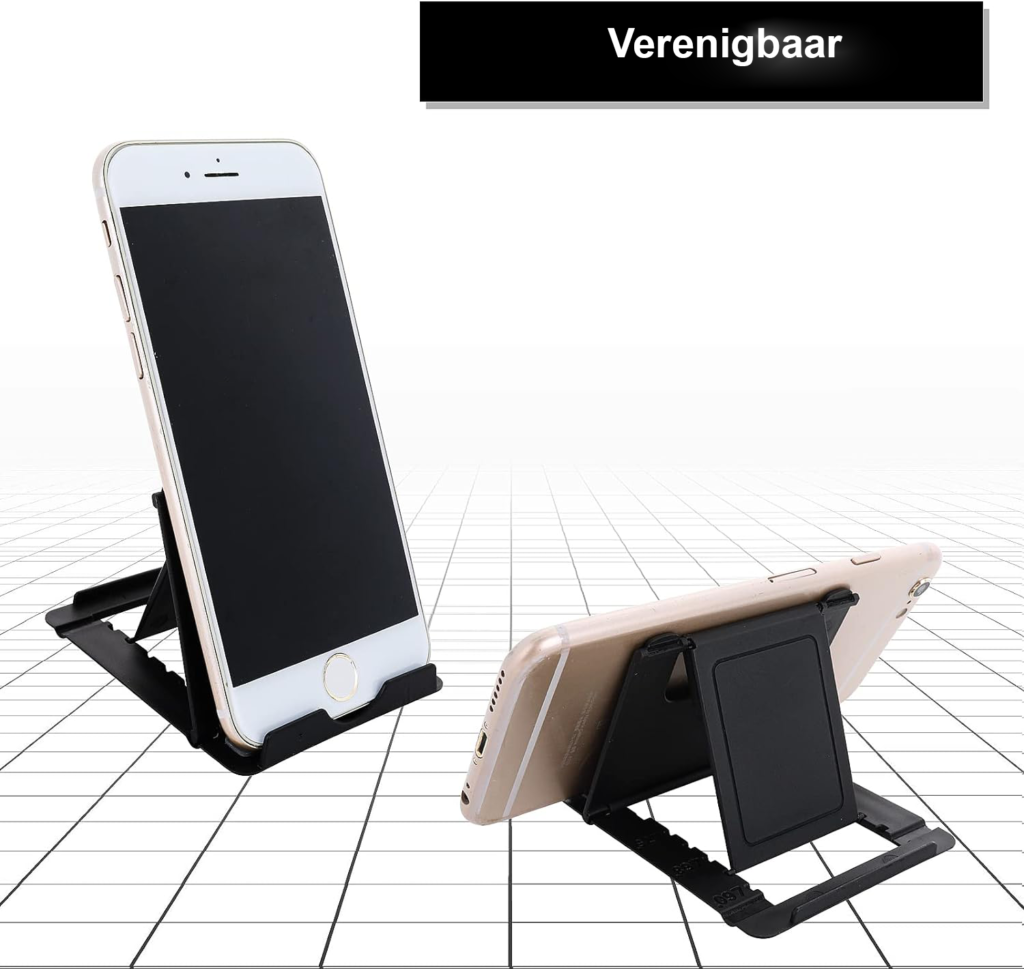 Opvouwbare verstelbare bureaustandaard voor smartphone en tablet, zwart en draagbaar