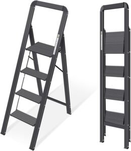 Inklapbare Trapladder – Aluminium Huishoudtrap met Antislip Treden – Compact en Opklapbaar – 4 Treden, Draagvermogen 150 kg