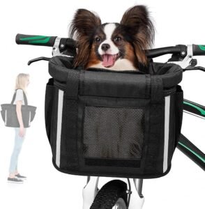 Fietsmand voor honden met veiligheidsriem – Afneembare hondenmand voor fiets – Stabiele fietsmand voor damesfiets en mountainbike