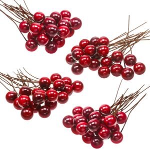 Kunstmatige hulstbessen 10 mm op draad voor kerstdecoratie en bloemkransen