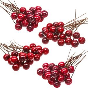 Kunstmatige Hulstbessen 100 Stuks 10 mm – Decoratieve Nephulstbessen op Draad – Kerstboom- en Bloemkransversiering – DIY Knutseldecoratie