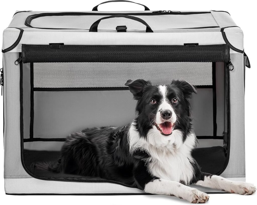 Vouwbare hondenbox voor middelgrote honden, grijs, met scheurvast gaasvenster en matrasbeschermer, maat L