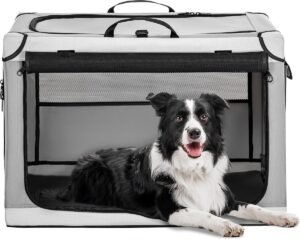 Vouwbare Hondenbox voor Middelgrote Honden – Ruime Kennel voor Thuis en Transport – Scheurvast Gaasvenster – Grijs, M