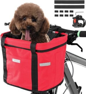 Opvouwbare fietsmand voor hond, comfortabele fietsmand voor veilige fietsritten, eenvoudig te monteren en demonteren