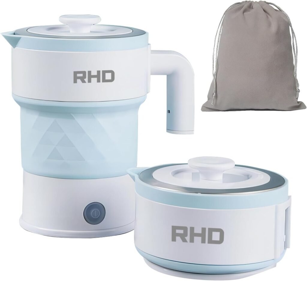 Opvouwbare elektrische waterkoker 0,7 liter, blauw, 600W, met 304 roestvrijstalen verwarmingselement, geschikt voor camping