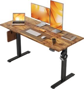 Elektrisch Verstelbaar Bureau 120 x 60 cm – Zit-Sta Bureau met Geheugenfunctie – Hoogte Verstelbare Werktafel – Anti-Collisiesysteem en Bruin Bureaublad
