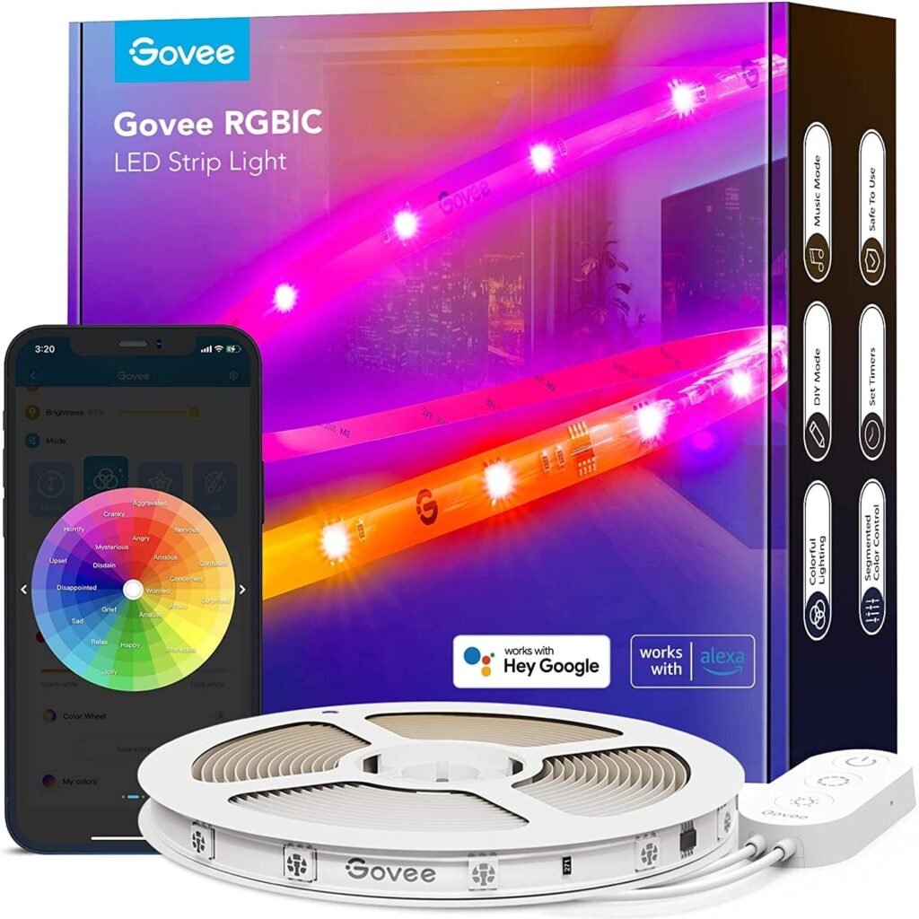 RGBIC Pro LED strip 5 meter met slimme kleurenverlichting, muzieksynchronisatie en app-bediening, geschikt voor Alexa en Google Assistant