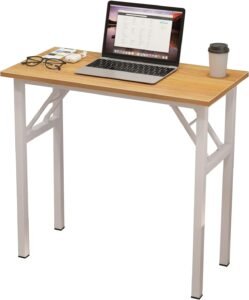 Opklapbaar Bureau 80 x 40 x 75 cm – Inklapbare Wandtafel en Computerbureau – Hout en Metaal – Teak en Wit
