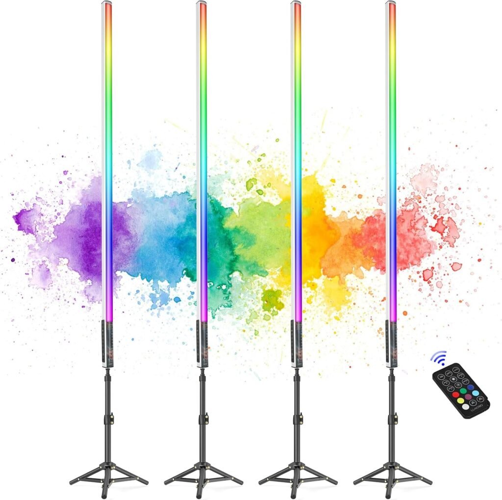 4-delige RGB LED videolichtset met uitschuifbaar statief van 120 cm, dimbare lichtstaven met ingebouwde batterij voor fotografie en streaming