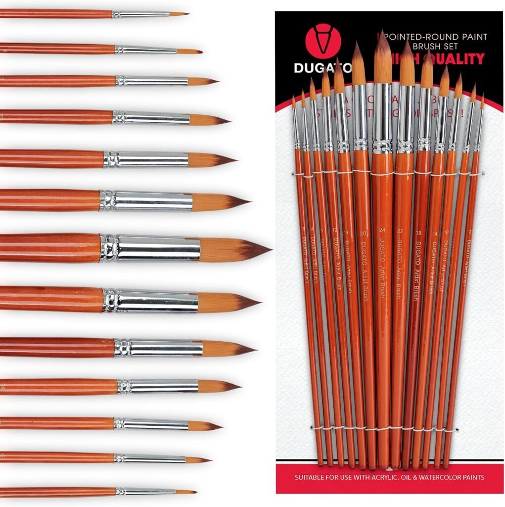 Aquarelpenselen set met synthetische haren en ergonomische handvatten in verschillende maten