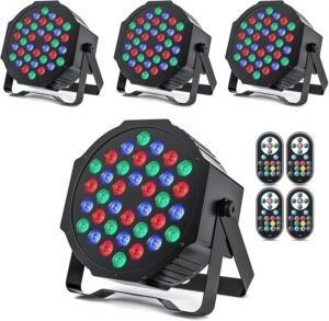 Set van 4 RGB LED Spotlights – 36 LED Disco Lampen – DMX512 Afstandsbediening en Geluidsgestuurde Feestverlichting – Voor DJ, Bruiloft, Concert en Club