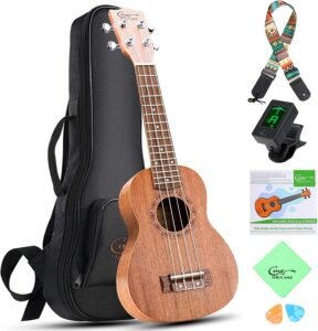 Concert Ukelele 23 Inch – Kleine Ukulele voor Beginners en Kinderen – Inclusief Draagtas, Nylon Snaren en Schoonmaakdoek