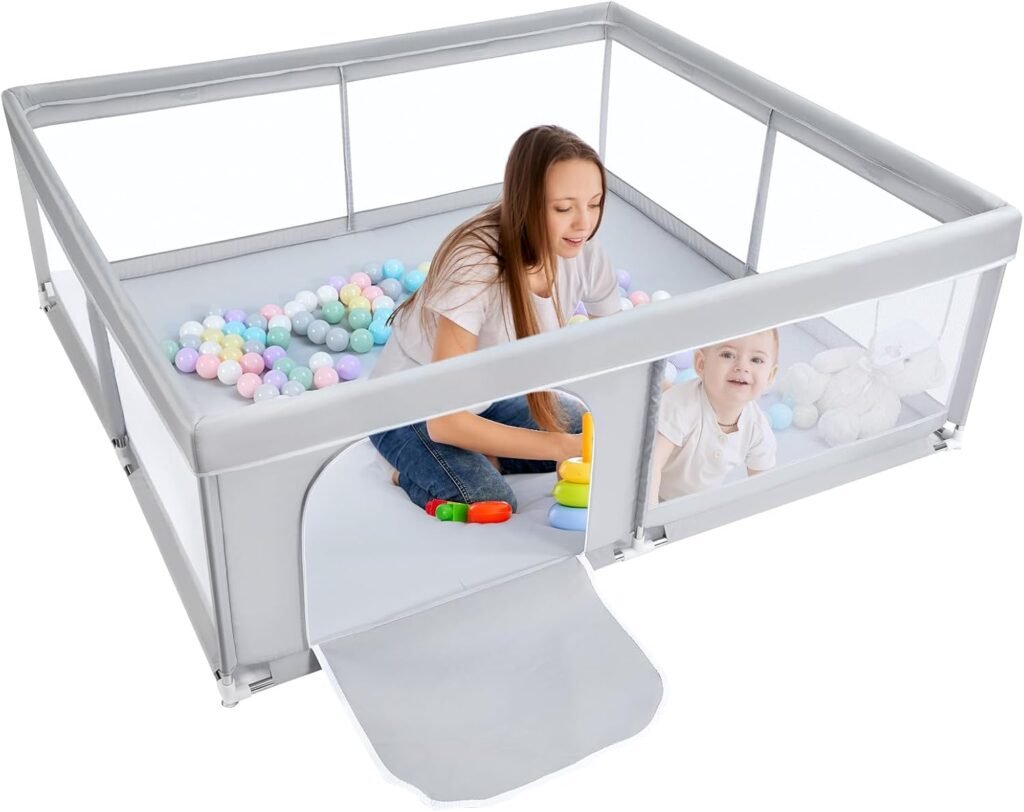 Grote baby speelpen 180x200 cm met antislipbodem, ademend mesh en ronde ritsdeur voor baby’s en peuters