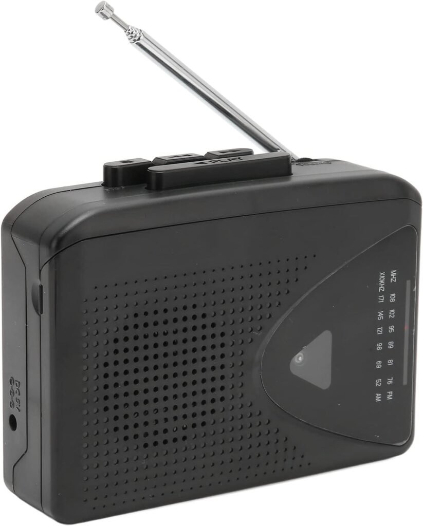 Draagbare cassette speler met FM/AM radio, USB-voeding en batterijoptie in retro Walkman-stijl