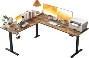 L-vormig Zit-Sta Bureau Elektrisch Verstelbaar – Ergonomisch Hoekbureau – Computerbureau met Sta-Zit Functie – 190 x 155 cm Bruin