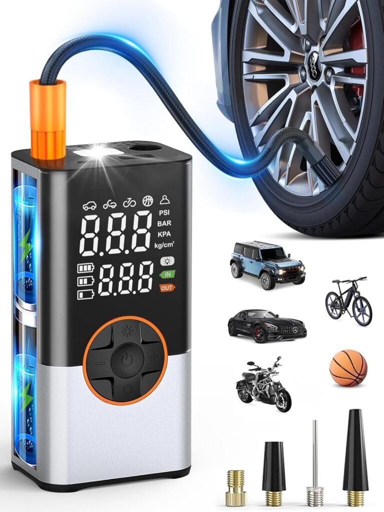 Elektrische luchtpomp 150 PSI met 8000 mAh accu, digitale LED-display en LED-lamp voor auto, motor, fiets en ballen