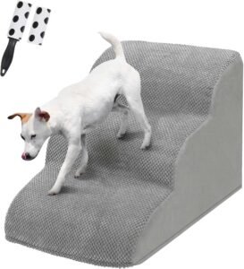 Hondentrap met 3 Treden – Honden- en Kattentrap voor Bed en Bank – Spons met Hoge Dichtheid en Wasbare Hoes – 40 cm Hoog