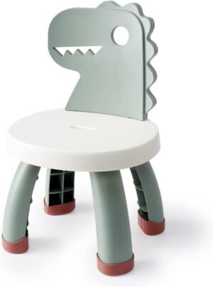 Groene kunststof dinosaurus kinderstoel met zithoogte van 25,5 cm, lichtgewicht en BPA-vrij, voor binnen en buiten