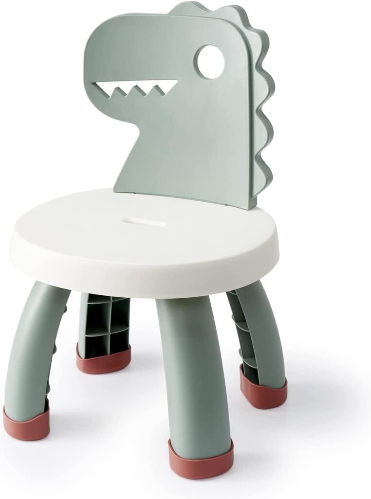 Groene kunststof dinosaurus kinderstoel met zithoogte van 25,5 cm, lichtgewicht en BPA-vrij, voor binnen en buiten