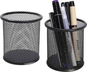 Pennenhouder Set van 2 – Metalen Mesh Penpot en Bureau Organizer – Voor Pennen, Potloden en Kantoorbenodigdheden – Zwart