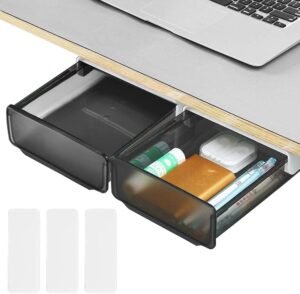 Zelfklevende Bureau Lade Set 2 Stuks – Verborgen Opberglade en Bureau Organizer – Ruimtebesparende Opbergruimte voor Thuis, School en Kantoor – Grijs, Wit en Zwart