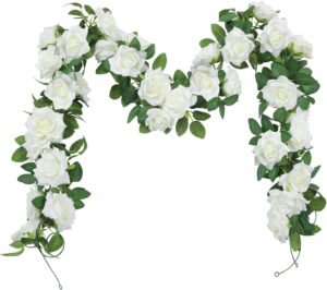 Kunstmatige Rozenkrans Wit 600 cm – Hangende Kunstrozen Slinger – Bloemendecoratie voor Bruiloft en Feest – 3 Stuks voor Thuis, Tuin en Boog