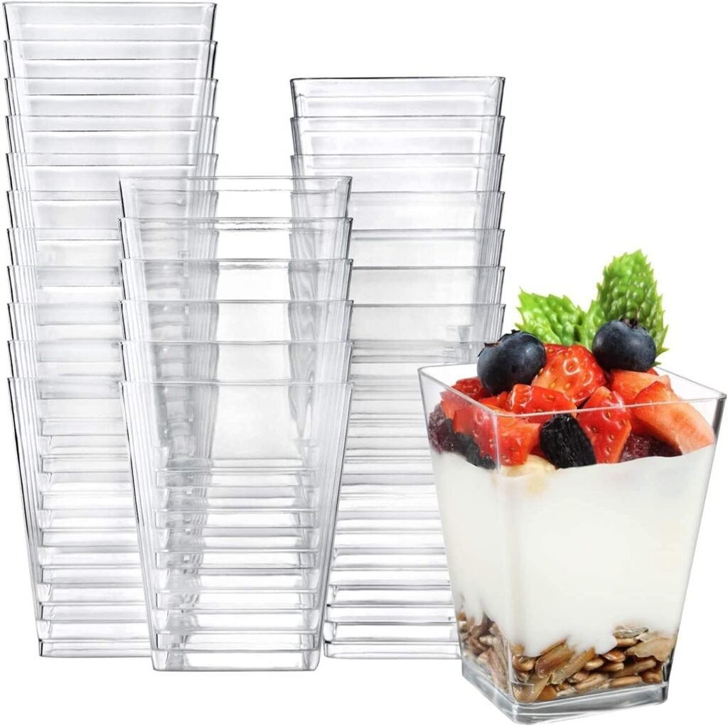 Herbruikbare Plastic Dessertbekers - Transparante Toetjesbekers voor Tiramisu, IJs en Pudding - Serveerset voor Feesten en Bijeenkomsten