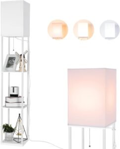 Moderne LED Vloerlamp met Houten Plank – Dimbare Staande Lamp met 3 Kleurtemperaturen – Voor Woonkamer, Slaapkamer en Kantoor – 9W LED, Wit