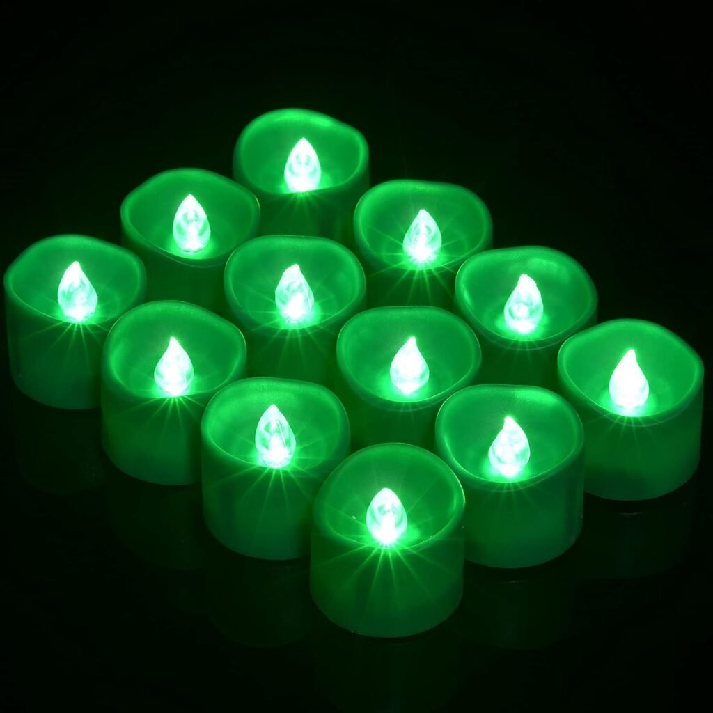 Groene LED waxinelichtjes set van 12 met flikkerend kaarslicht en timer op batterij