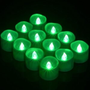 LED Waxinelichtjes Set van 12 Groen – Flikkerende Elektrische Theelichtjes op Batterij – Flameloze Kaarsen met Timer – Sfeerverlichting voor Thuis, Feest en Bruiloft