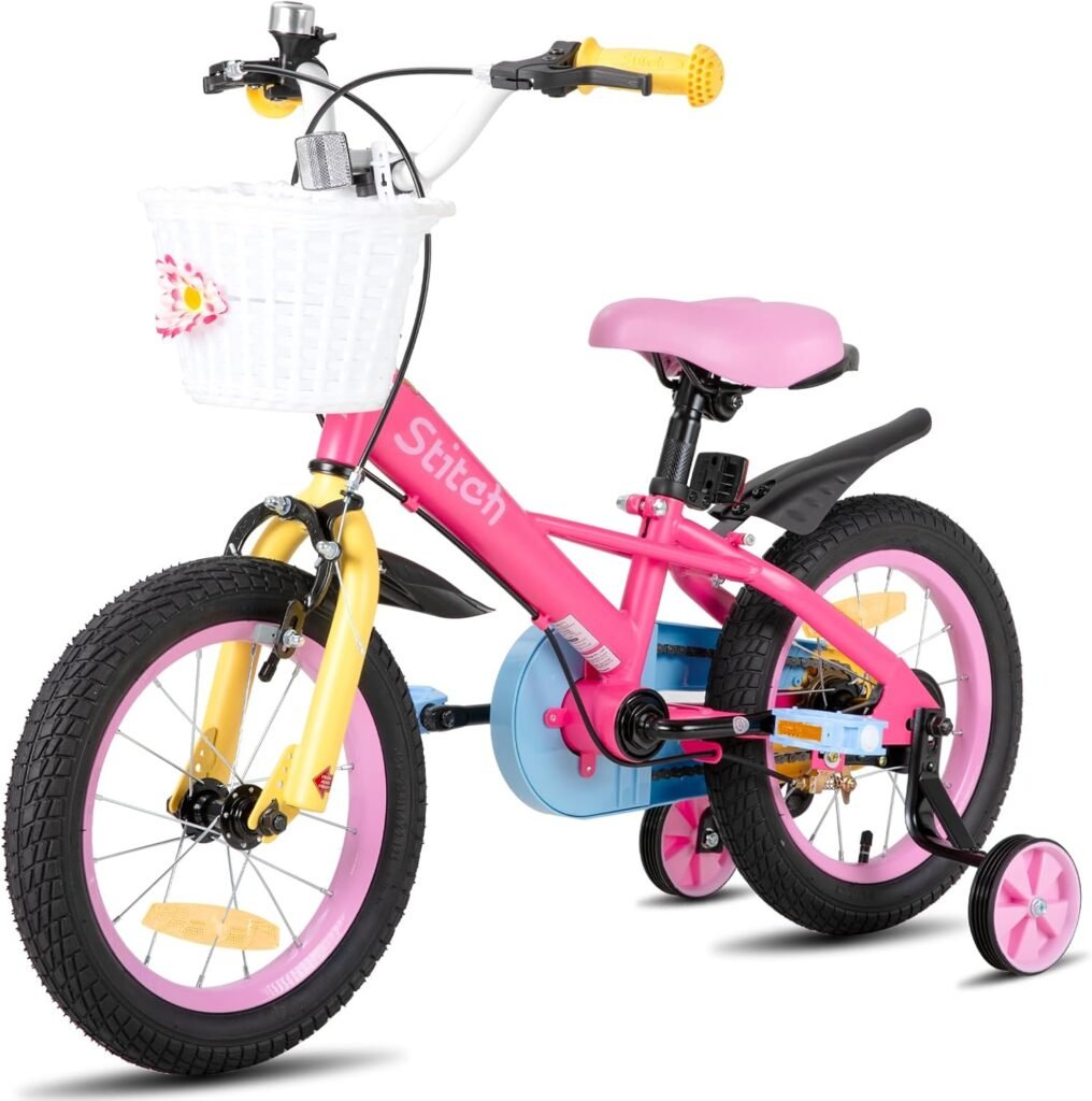 Kinderfiets 14 inch met mandje en zijwieltjes, stalen frame, verstelbaar stuur en comfortabel zadel in retrodesign en macaronkleuren