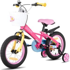 Kinderfiets met Mandje en Zijwieltjes – Meisjesfiets en Jongensfiets – Verstelbaar Stuur en Comfortabel Zadel – 14 Inch met Stalen Frame