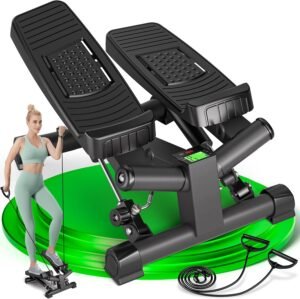 Mini stepper met instelbare weerstand, trainingsbanden en trainingscomputer voor compacte cardiotraining thuis