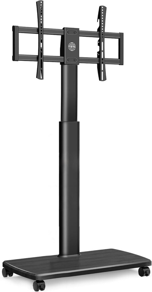 Mobiele TV standaard met houten basis, verrijdbare tv trolley met wielen voor 32-70 inch tv’s, verstelbare hoogte en draaifunctie