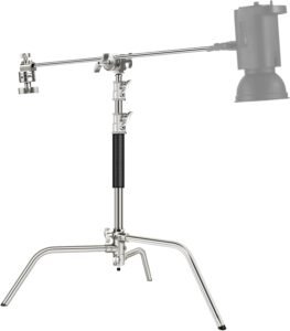 C-Stand Lichtstatief van Roestvrij Staal 172 cm – Verstelbaar Studiostatief met Boomarm van 83 cm – 2 Grip Heads voor Studioverlichting en Softbox