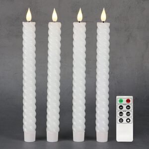 LED Dinerkaarsen Set van 4 Wit 25 cm – Flakkeringsvrije Kaarsen met Ribbel Design – Warm Wit Licht met Timer en Afstandsbediening – Inclusief Batterijen