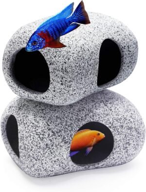Aquarium schuilplaats steen set van keramiek voor Betta vissen, 2 stuks