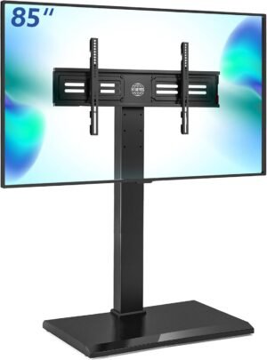 TV standaard met ijzeren basis voor 50-85 inch tv, draaibaar en in hoogte verstelbaar, zwart, VESA 800x400 mm